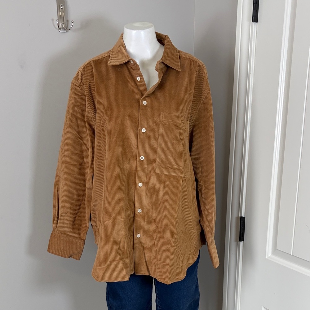 AYR The Deep End Corduroy Button Up Shirt Chipwich Tan Womens Camel Sz XL - Picture 3 of 14
